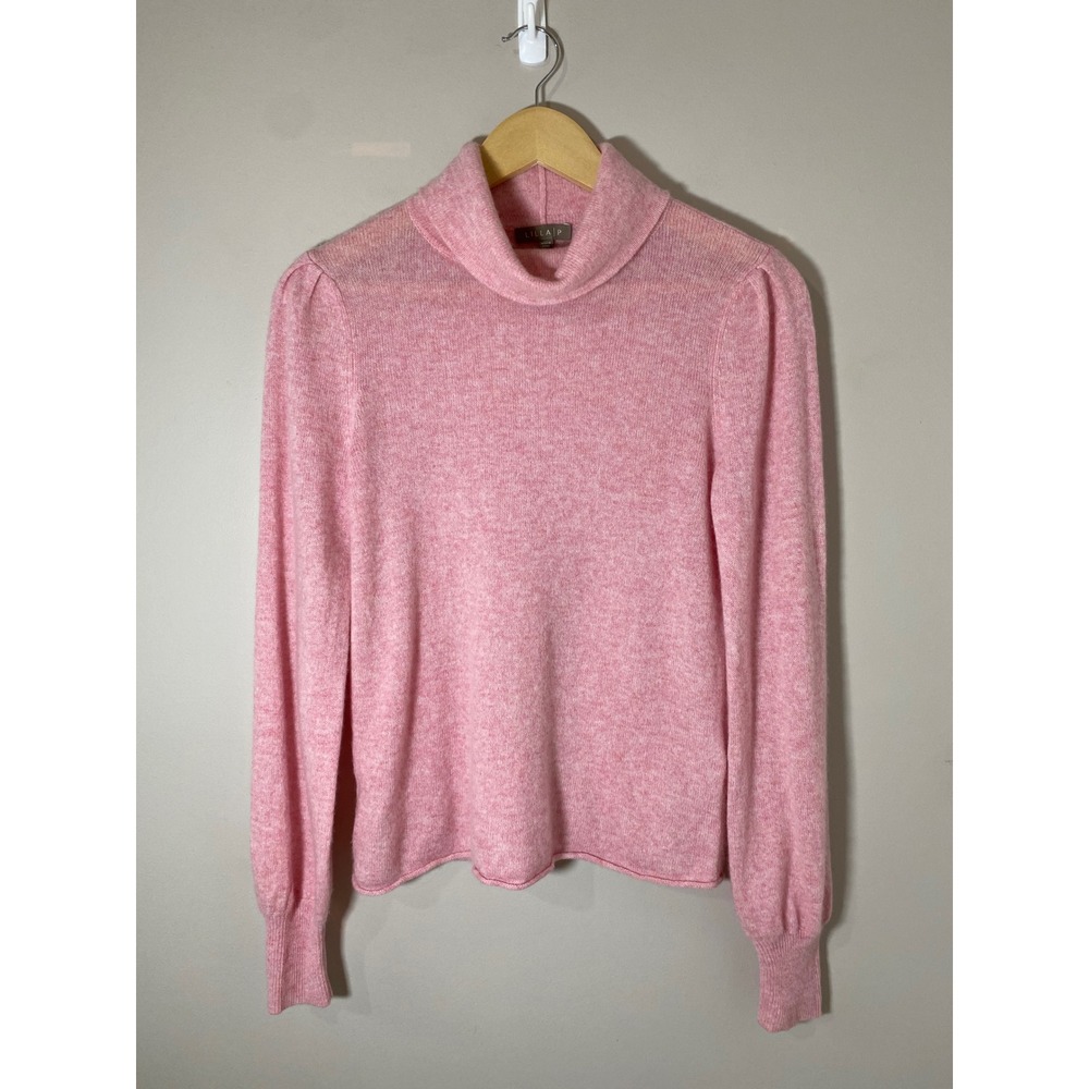 Lilla P 100% Cashmere Pink Turtleneck Puff Shoulder‎ Sweater Womens Small Pastel